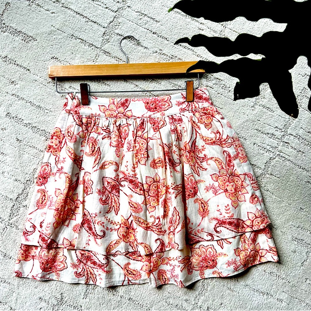 EXPRESS Linen-blend Print Tiered Ruffled Mini Skirt Size 2 NWT